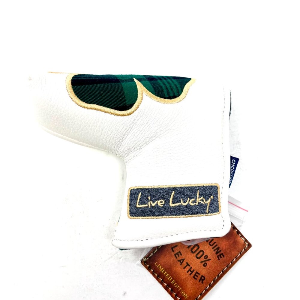 CMC Design Live Lucky White Leather Blade Putter Headcover, Men's